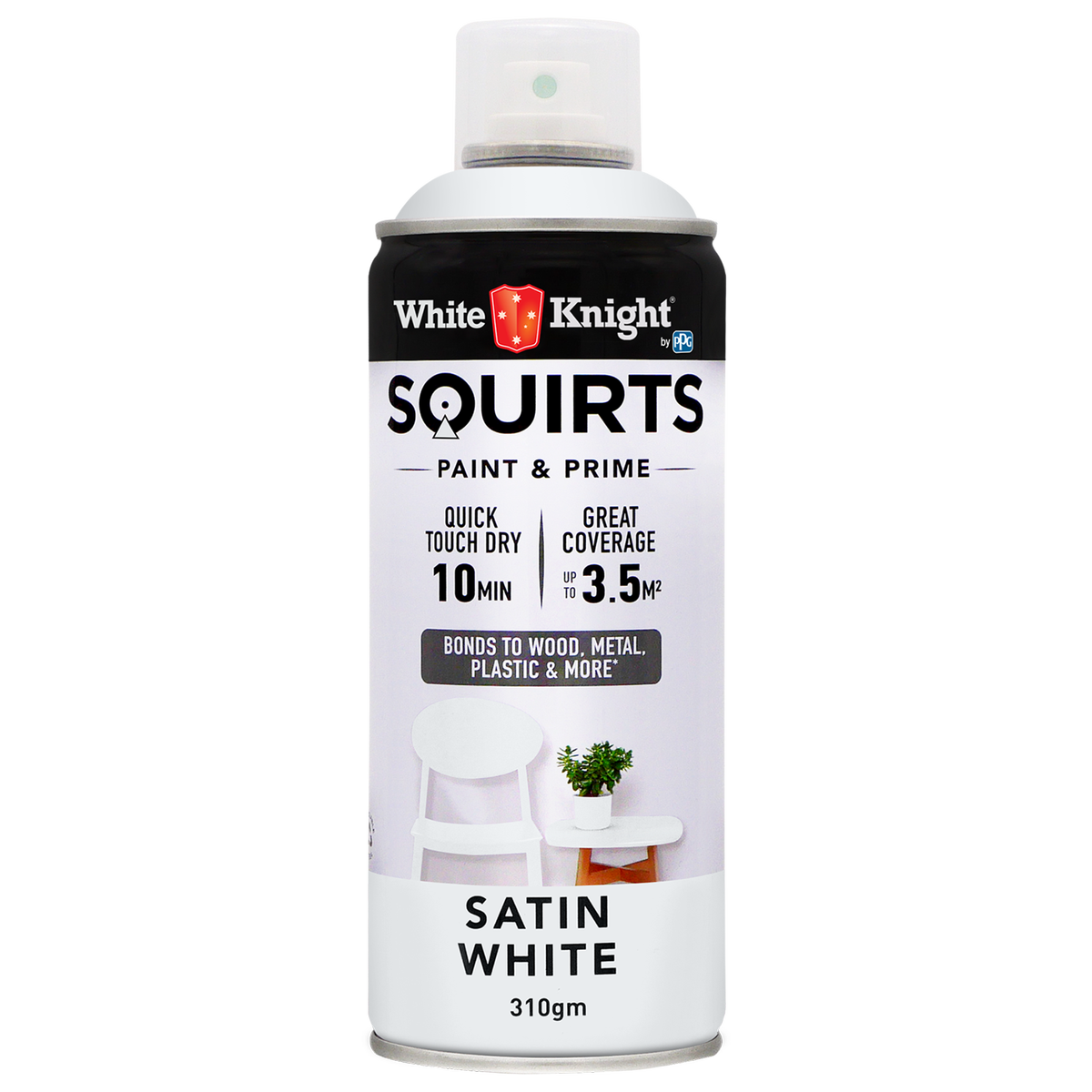 White Knight Squirts 310g White Satin Spray Paint - Quick Dry - Durable Finish - SuperSaverAU - view 1