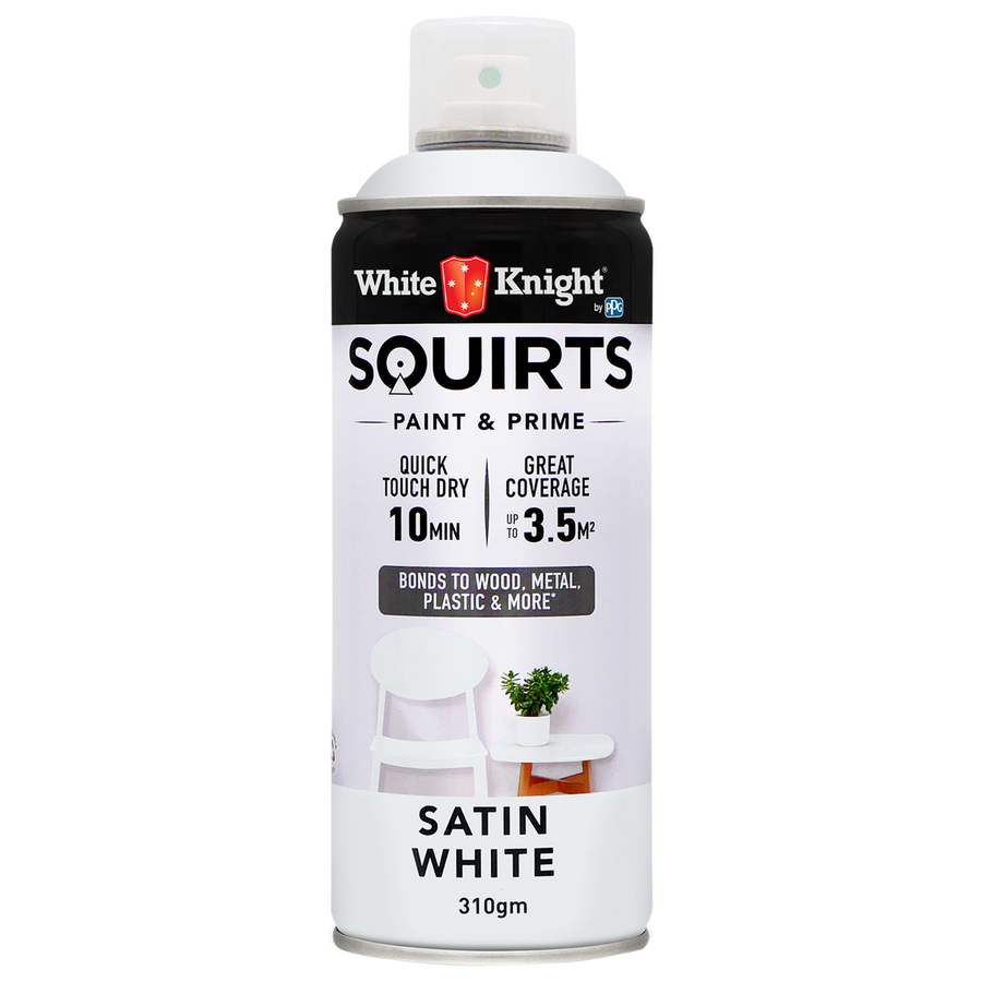 White Knight Squirts 310g White Satin Spray Paint - Quick Dry - Durable Finish - SuperSaverAU - view 1