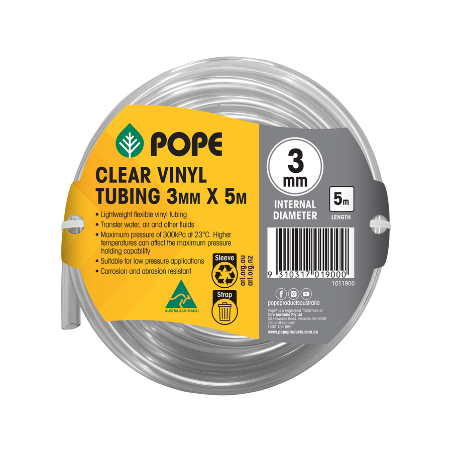 Pope Clear Vinyl Tubing - 3mm x 5m - PVC - Lightweight Flexible - SuperSaverAU - view 1