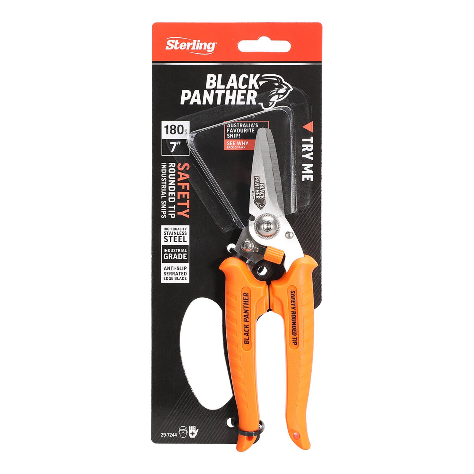 Sterling 180mm Safety Rounded Tip Black Panther Industrial Snips