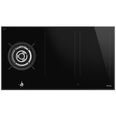 Smeg 90cm Induction and Natural Gas Cooktop - Wok Burner, Boost, Flexible Zones, Black Ceramic - SAIG3953B