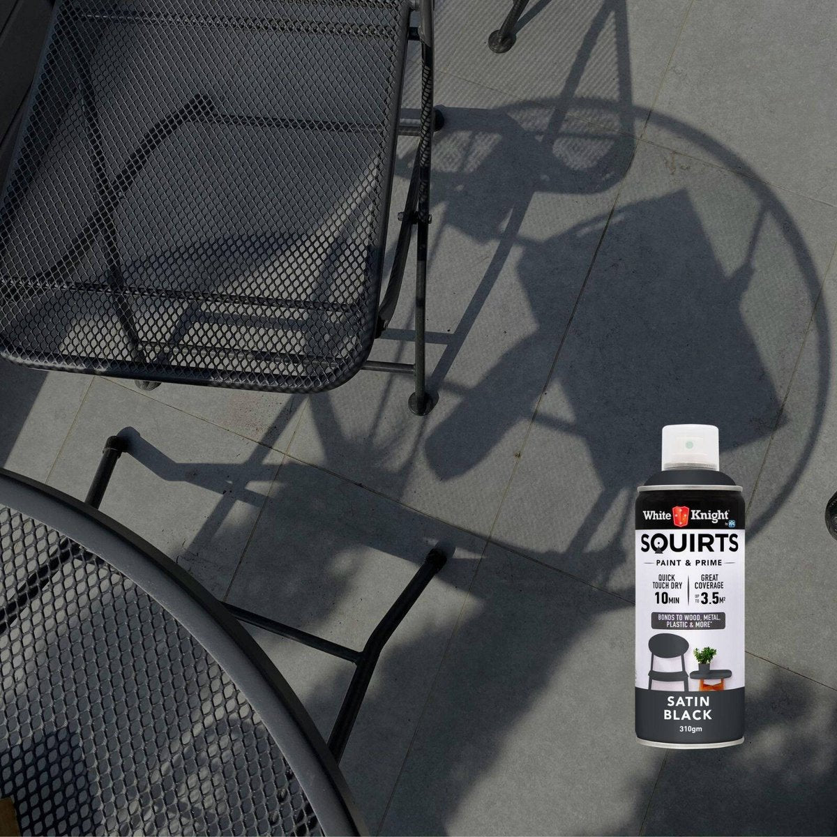 White Knight Squirts Black Satin Spray Paint 310g Solvent Based Durable - SuperSaverAU - view 4