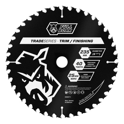 Full Boar Circular Saw Blade - 235mm 40t - Steel - For Hardwoods & MDF