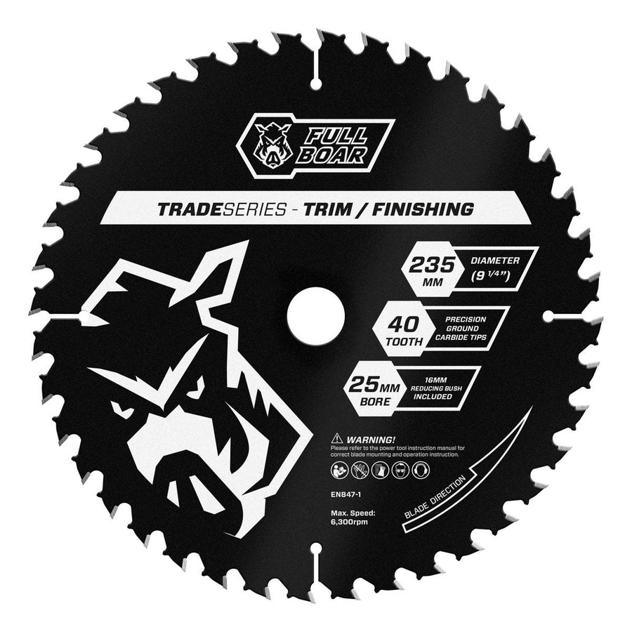 Full Boar Circular Saw Blade - 235mm 40t - Steel - For Hardwoods & MDF - SuperSaverAU - view 1