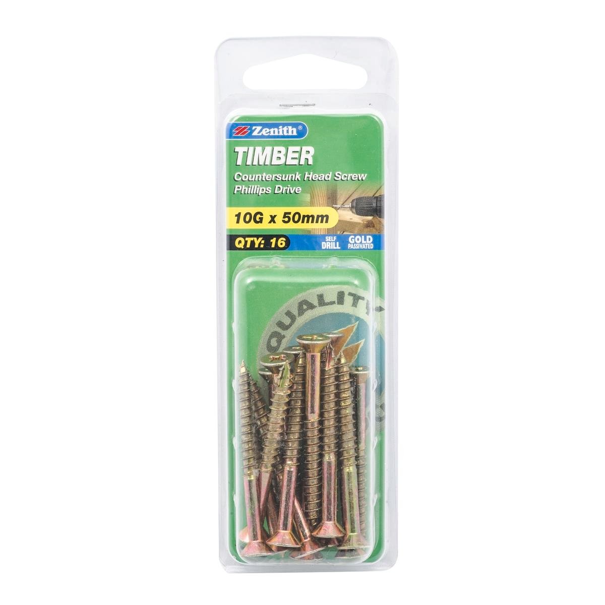 Zenith Timber Screws - 10g x 50mm - Gold Passivated - 16 Pack - SuperSaverAU - view 1
