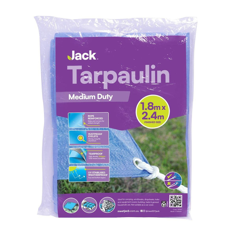 Jack Medium Duty Tarpaulin 1.8 x 2.4m - UV Stabilised, Water-Resistant - SuperSaverAU - view 1