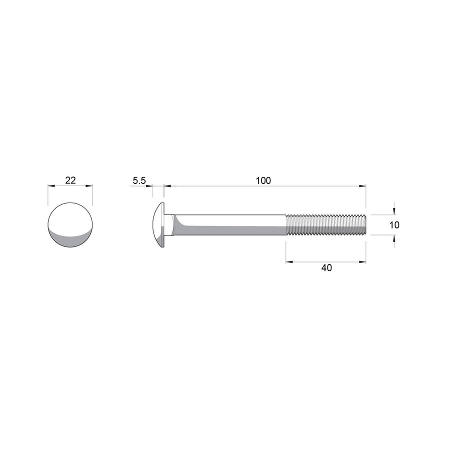 Zenith M10 x 100mm Hot Dipped Galvanised Cup Head Bolt and Nut - 4.6 Grade Steel, Each