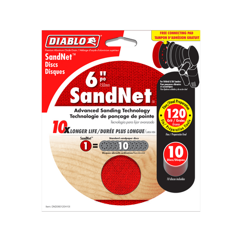 Diablo 150mm 120 Grit SandNET Orbital Discs with Connection Pad 10 Pack Red