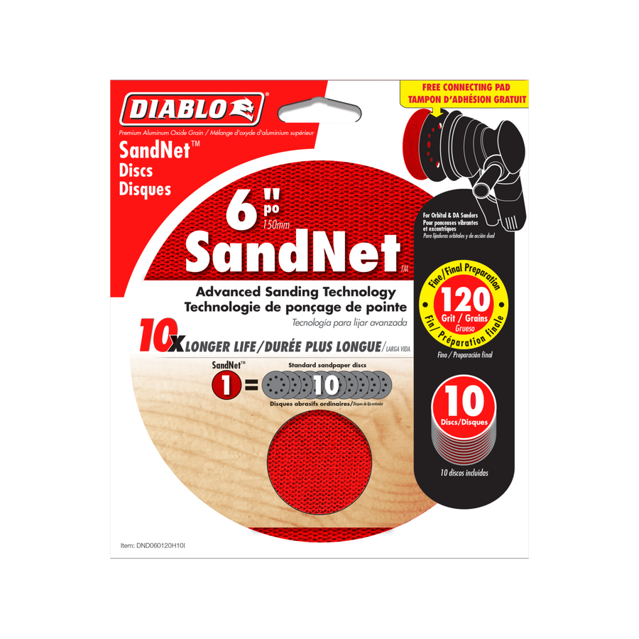 Diablo 150mm 120 Grit SandNET Orbital Discs with Connection Pad 10 Pack Red