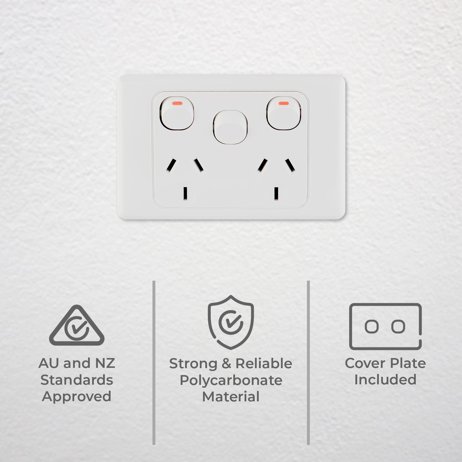 DETA Double Power Point with Extra Switch White Polycarbonate 10A 250V