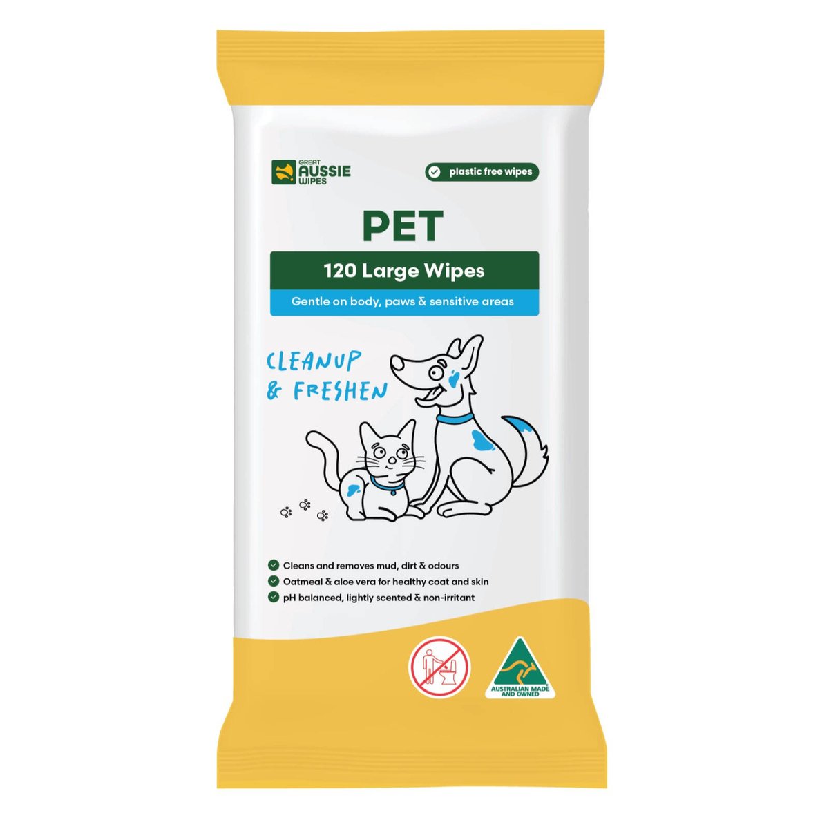 Great Aussie Wipes Pet Wipes - 120 Pack - Plant-Based - Cleans Mud & Odours - SuperSaverAU - view 1