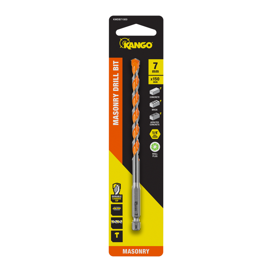 Kango 7 x 150mm 1/4" Hex Shank Masonry Drill Bit - Carbide Tip