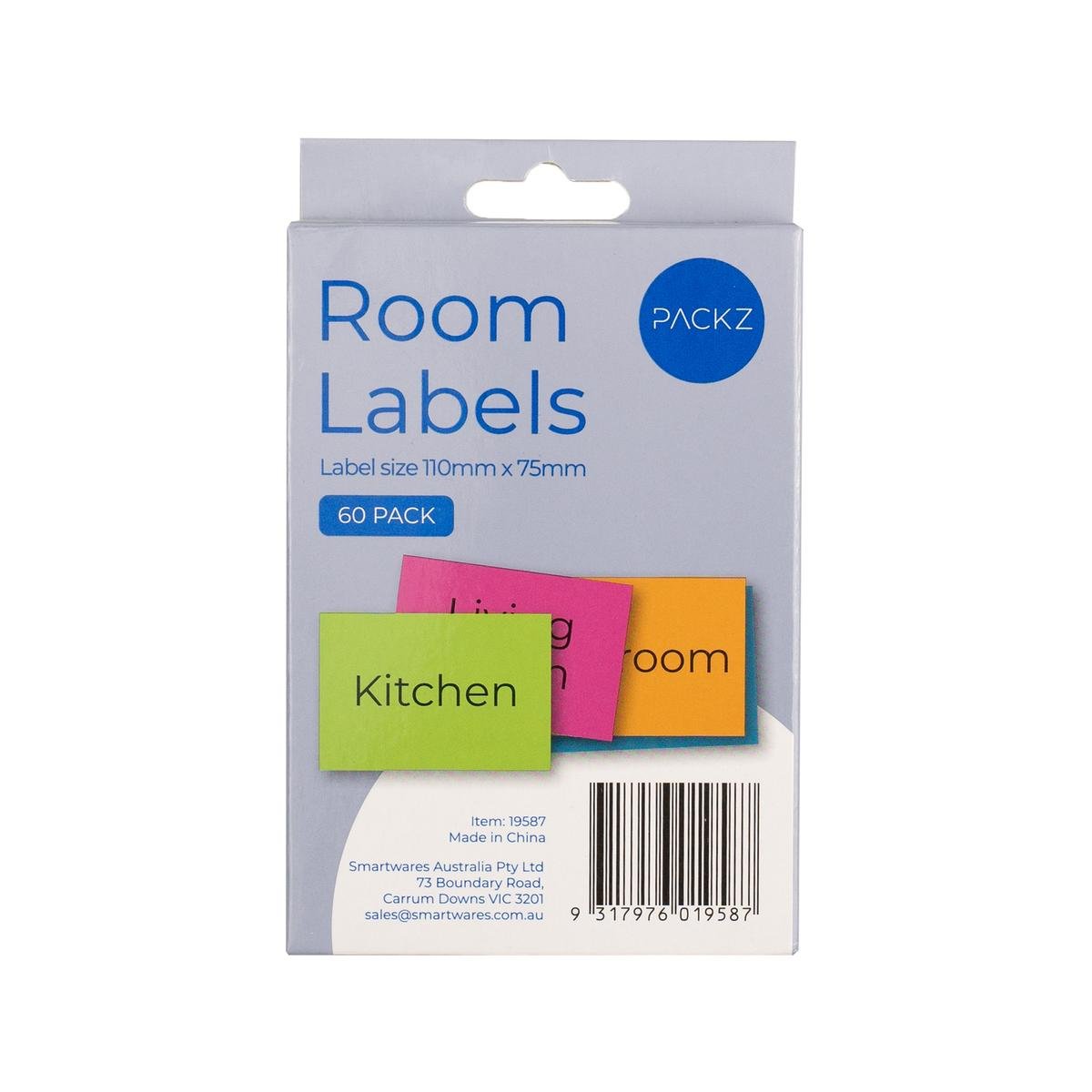 Packz Room Labels 110 x 75mm - 60 Pack - Strong Adhesive - Easy Application