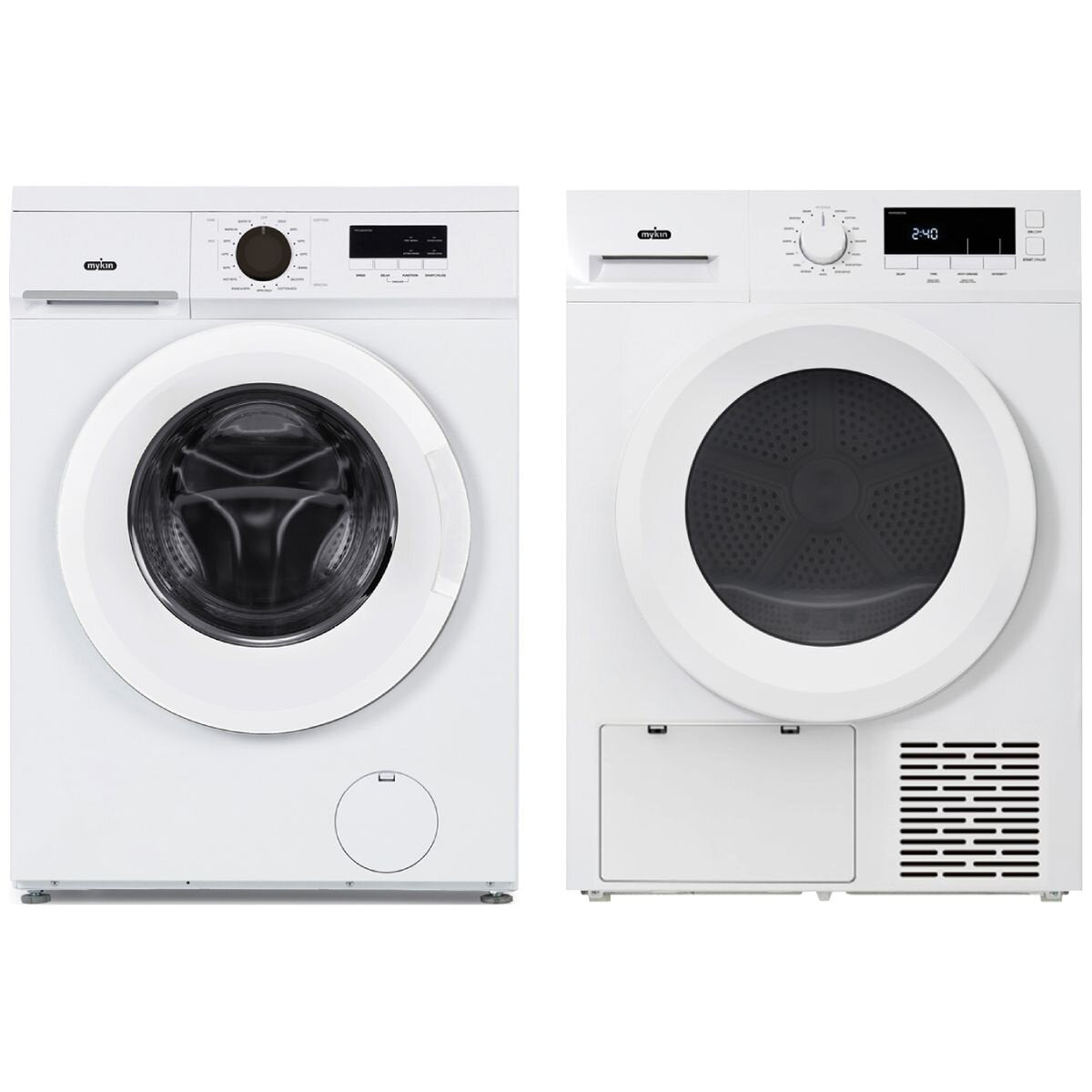 Mykin 6kg Front Load Washer and 8kg Heat Pump Dryer Package - White - Not Stackable - MFLW600WMHPD800W