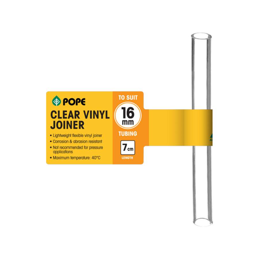 Pope 16mm x 7cm Clear Vinyl Tubing Joiner - Flexible PVC Connector