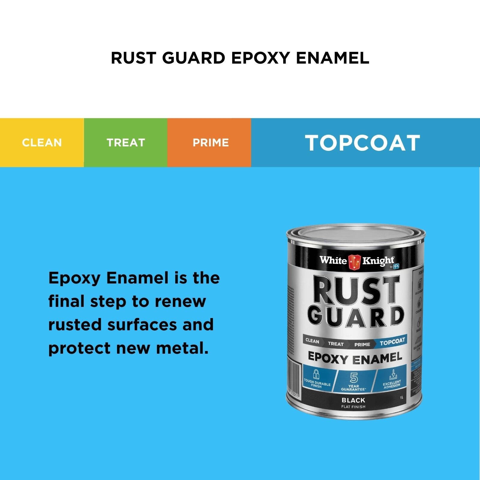 White Knight Rust Guard 1L Black Flat Epoxy Enamel Paint for Metal Indoor Outdoor