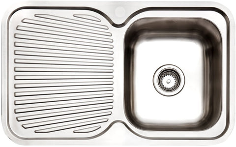 Arc Single Bowl Stainless Steel Sink - Left Hand Drainer - Silk Finish - Top Mount or Flush Mount - IS8RS5