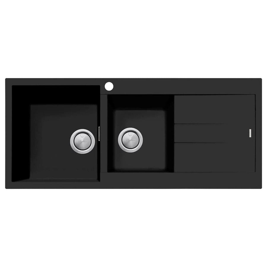 Oliveri Santorini 1 and 3/4 bowl topmount granite sink with right-hand drainer - matte black - ST-MB1511-OF
