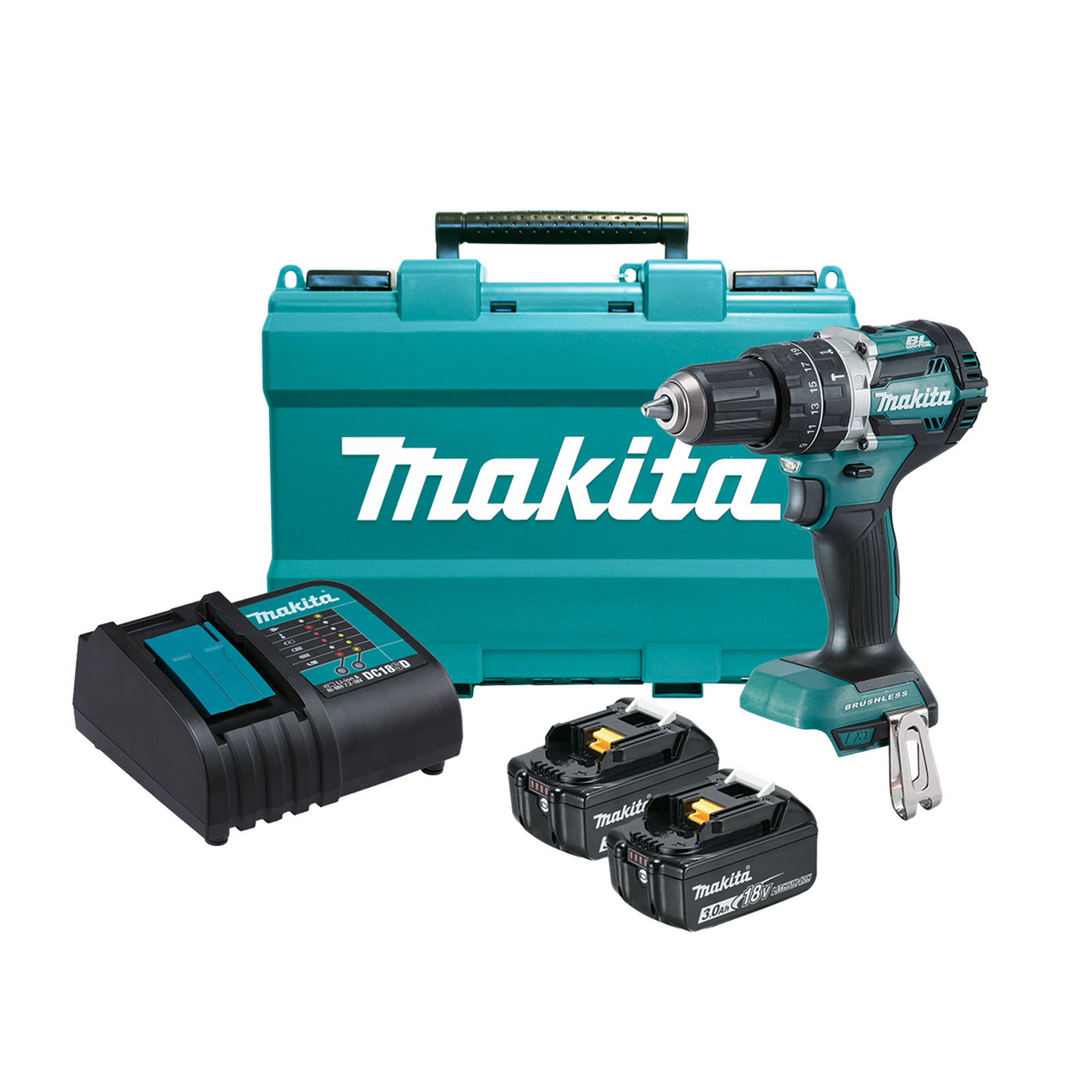 Makita 18V LXT Brushless Hammer Driver Drill Kit DHP484SFE, Cordless Drill Kit with Charger