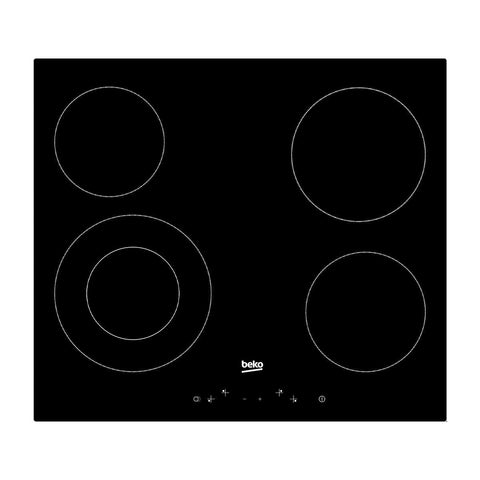 Beko 60cm Vitroceramic Cooktop - Black Glass, 4 Zones, Front Touch Control, 5 Year Warranty - HIC644021