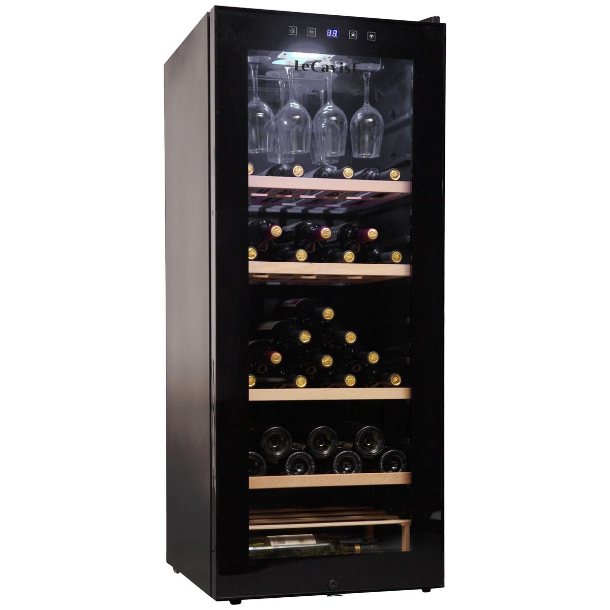 LeCavist Cuvee Emilion 111 Bottle Single Zone Wine Fridge - Black, UV Protected Glass Door - LCS100VN
