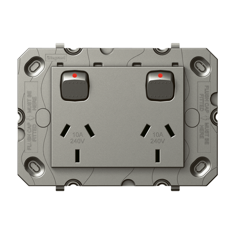 Hpm Arteor Double Powerpoint Grid - 2 Gang - 113mm x 77mm - Magnesium - SuperSaverAU - view 1