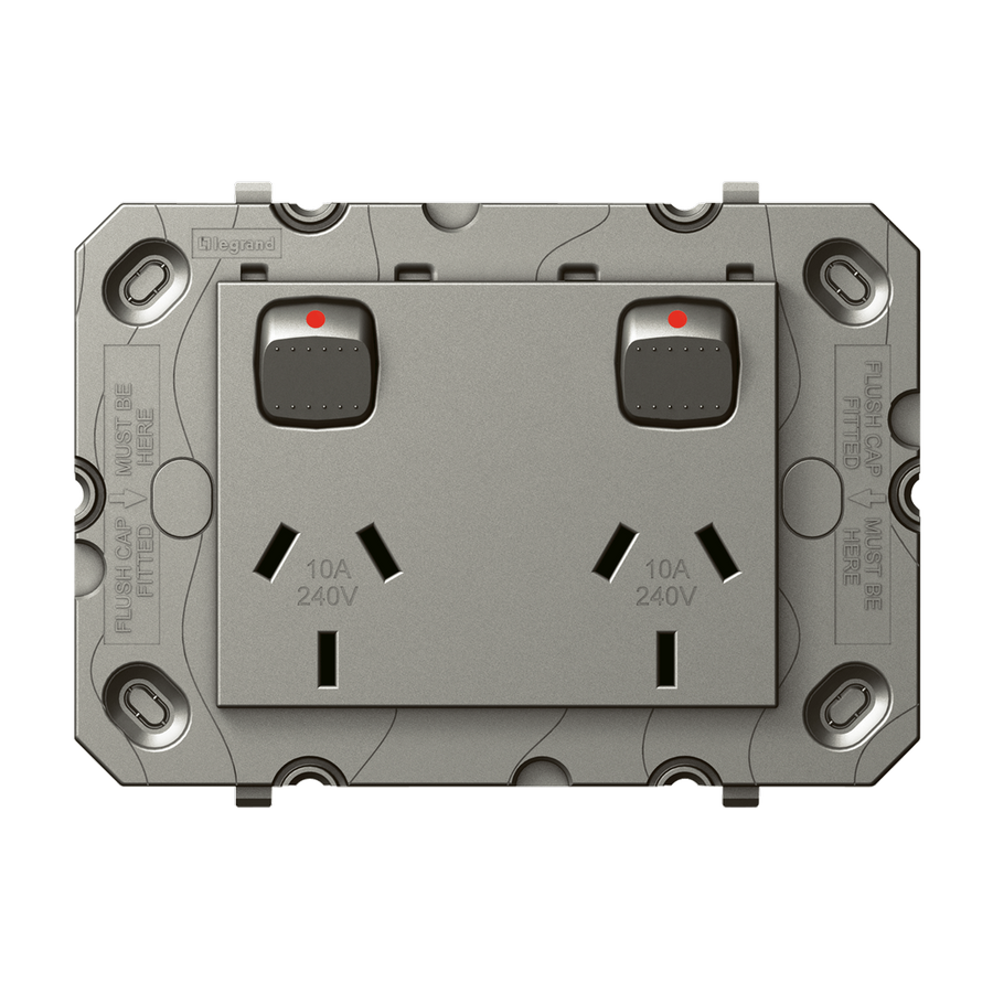Hpm Arteor Double Powerpoint Grid - 2 Gang - 113mm x 77mm - Magnesium - SuperSaverAU - view 1