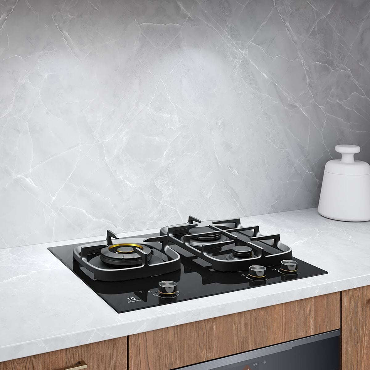 Electrolux 60cm Natural Gas Cooktop - Black Ceramic Glass, Dual Flame Wok Burner, 3 Year Warranty - EHG635BE