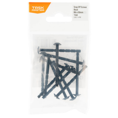 Taskmaster M4 x 50mm Black Zinc Snap Off Screw - 12 Pack
