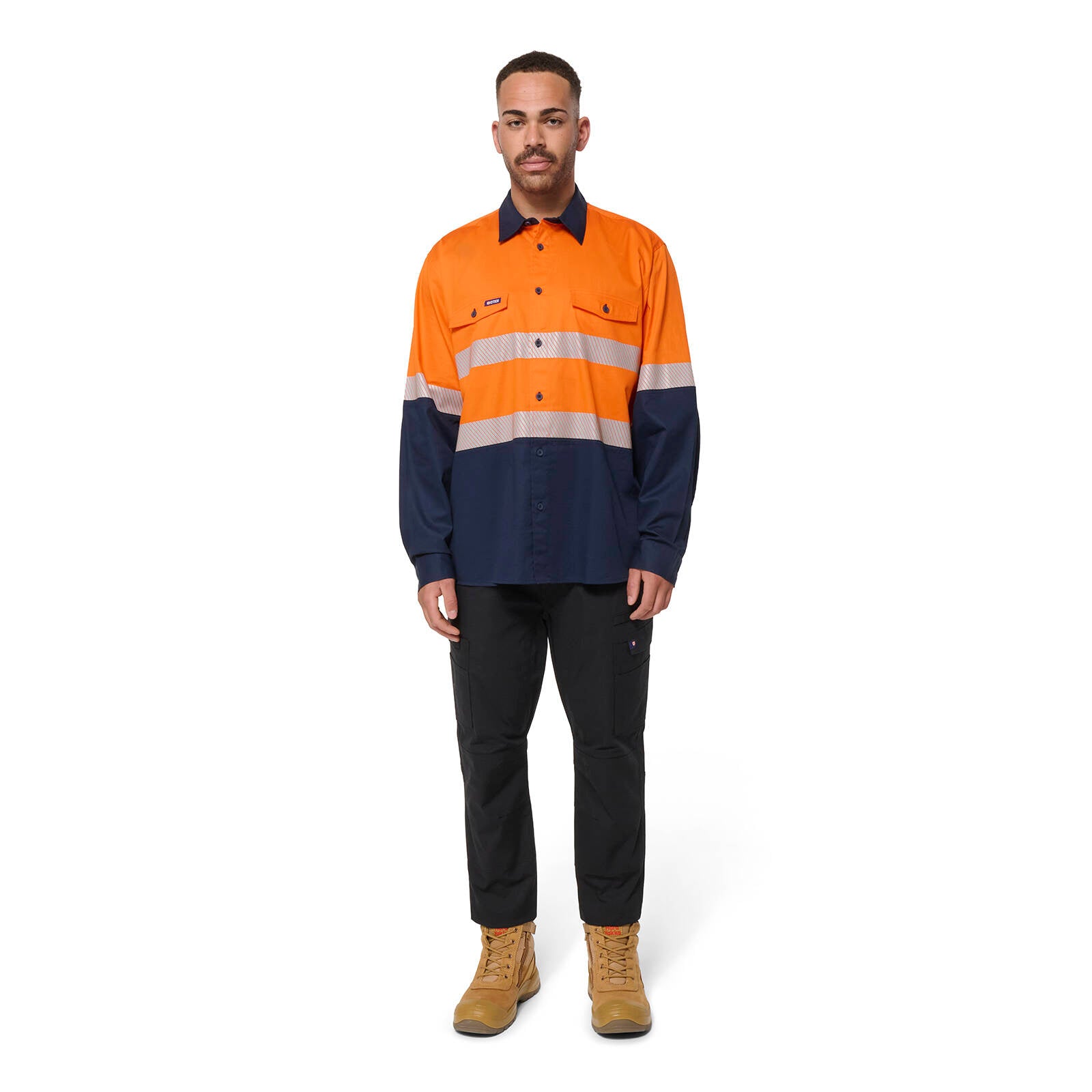 Citeco Hi Vis Taped Long Sleeve Shirt Orange/Navy Size 2XL - 100% Cotton