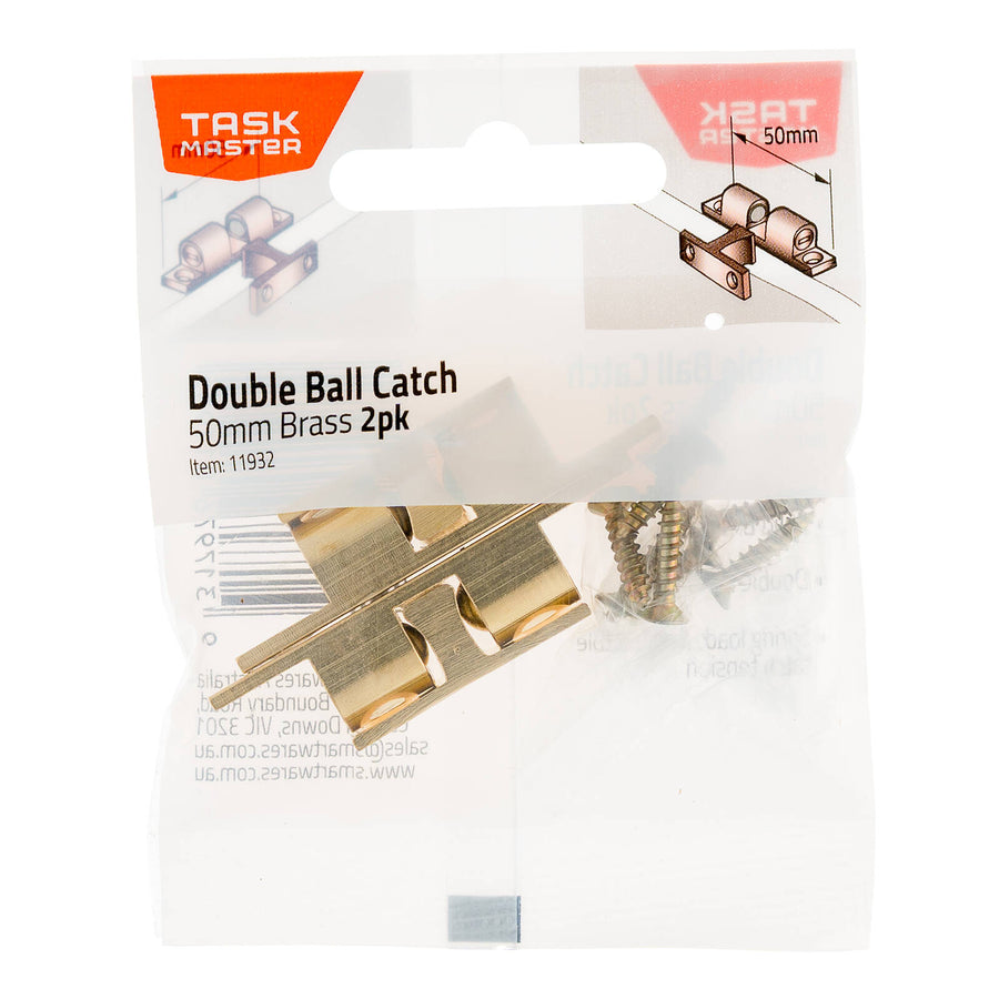 Taskmaster 50mm Solid Brass Double Ball Catch 2 Pack