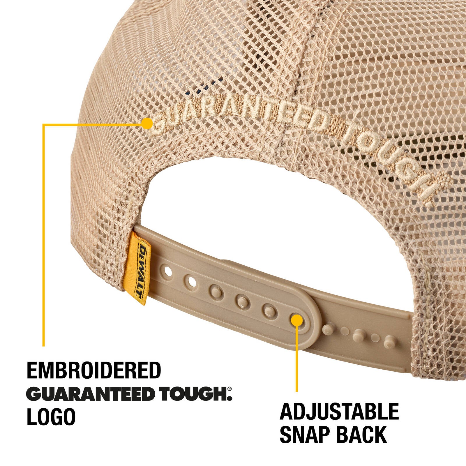 DEWALT Brown Oakdale Coolmax Trucker Hat - Acrylic Mesh, Adjustable