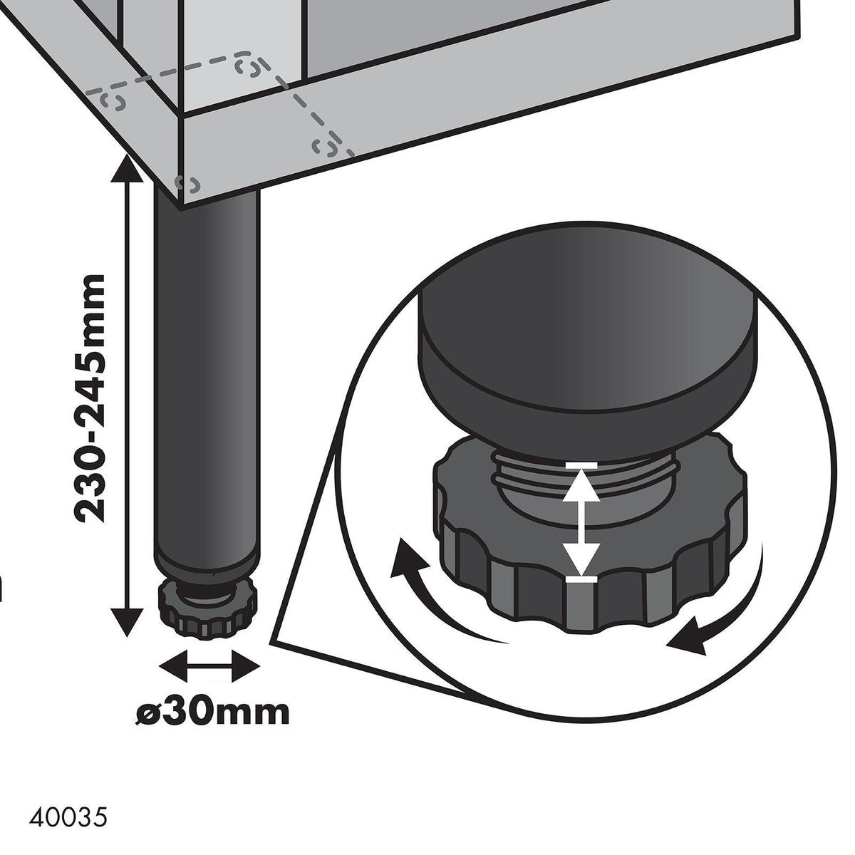 Adoored Table Leg - 30 x 230mm - Steel - Black Round Design - SuperSaverAU - view 3