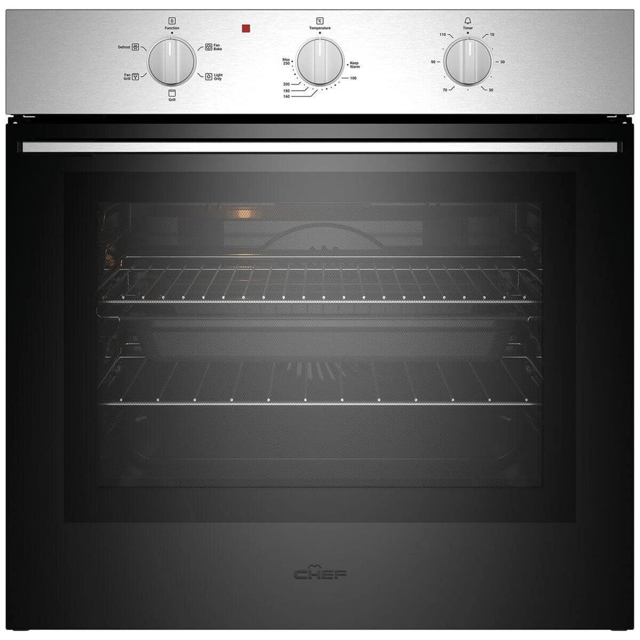 Chef 60cm electric oven 80L - stainless steel, triple-glazed door, 10A plug-in - CVE6312SC