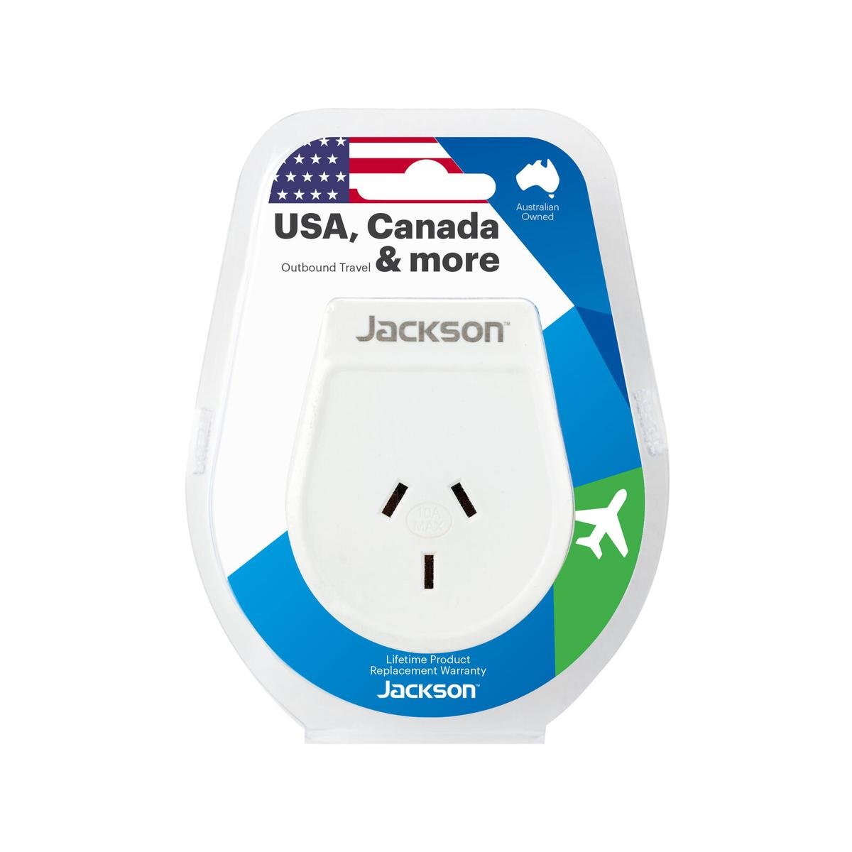 Jackson Outbound Travel Adaptor - Compact 56mm x 70mm - For USA & Canada - SuperSaverAU - view 1