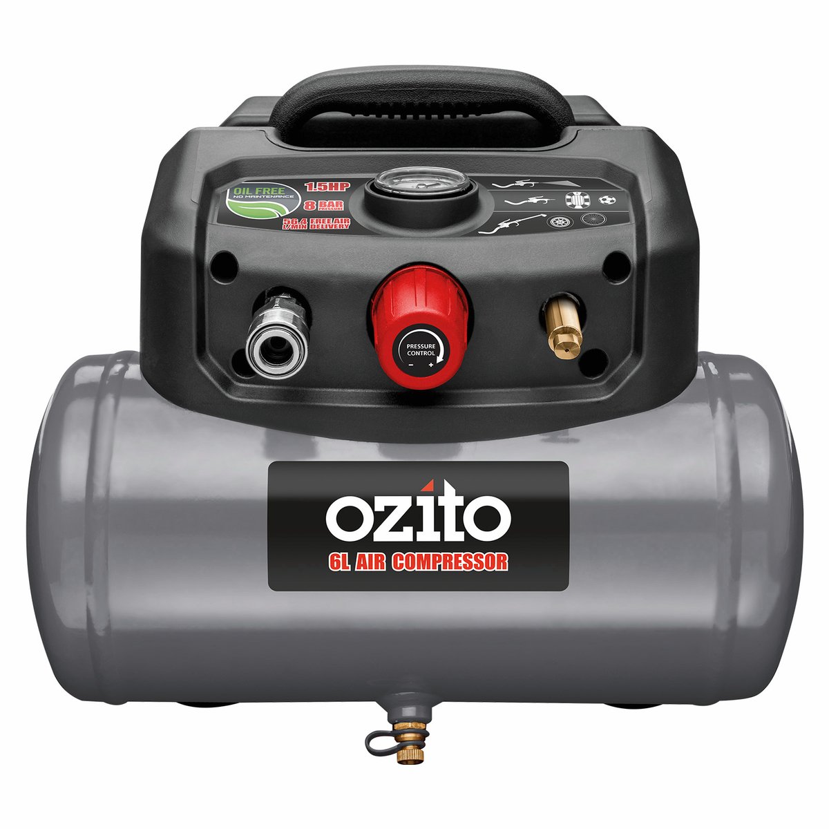 Ozito Air Compressor - 6L - Plastic - Oil Free, Lightweight - SuperSaverAU - view 3