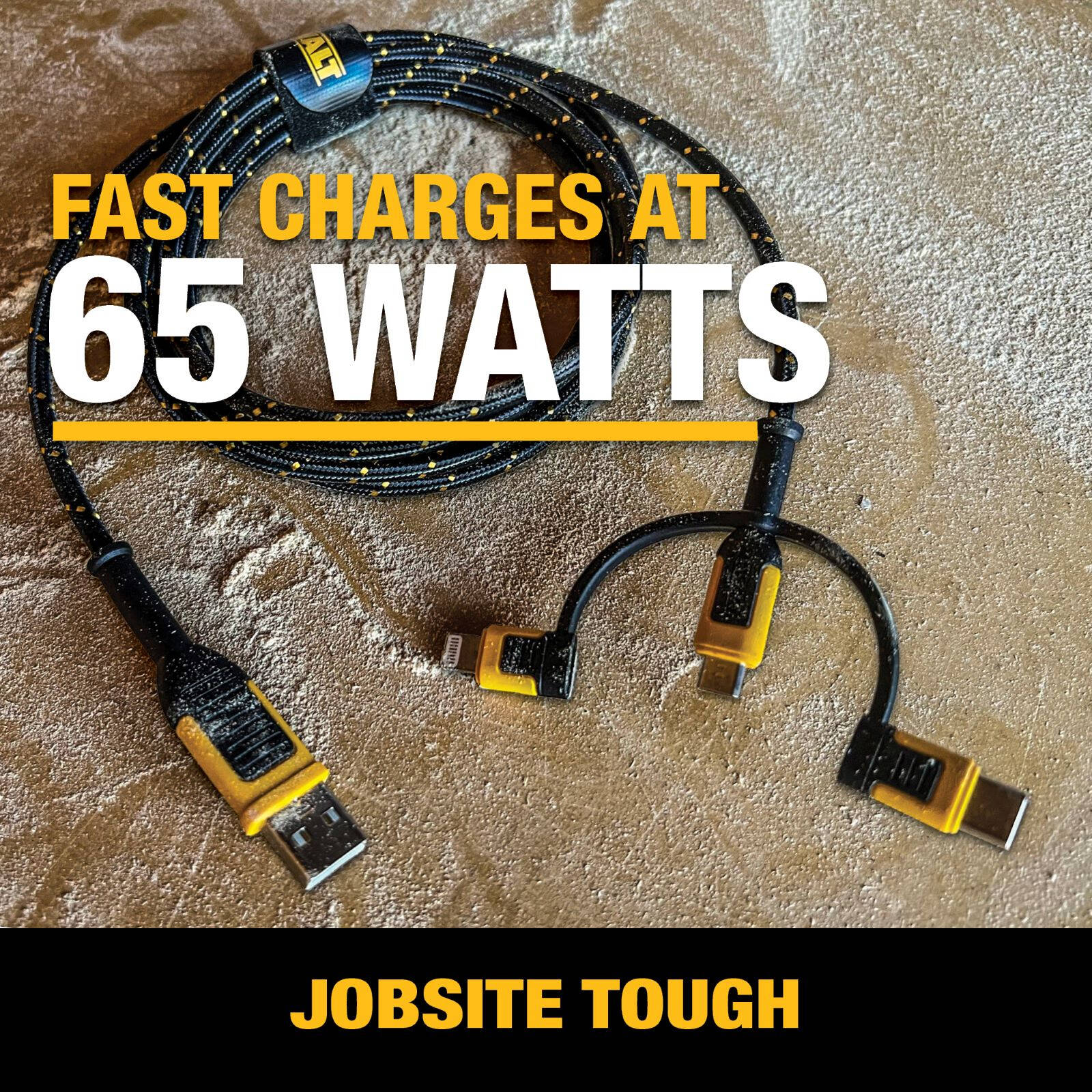 DeWALT 1.8m 3-in-1 Lightning, Type C & Micro-USB Kevlar Charging Cable