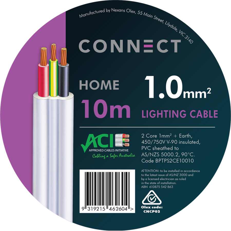 Olex 2 Core and Earth Lighting Cable - 1mm x 10m - White - Indoor Use - SuperSaverAU - view 1