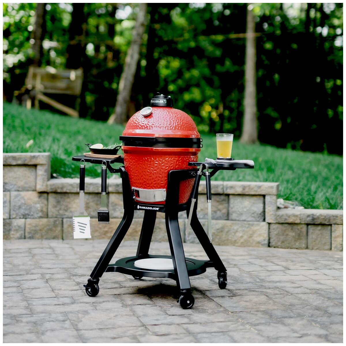 Kamado Joe Joe Jr cart with two folding side shelves - powder-coated steel, locking casters - KJ15112524