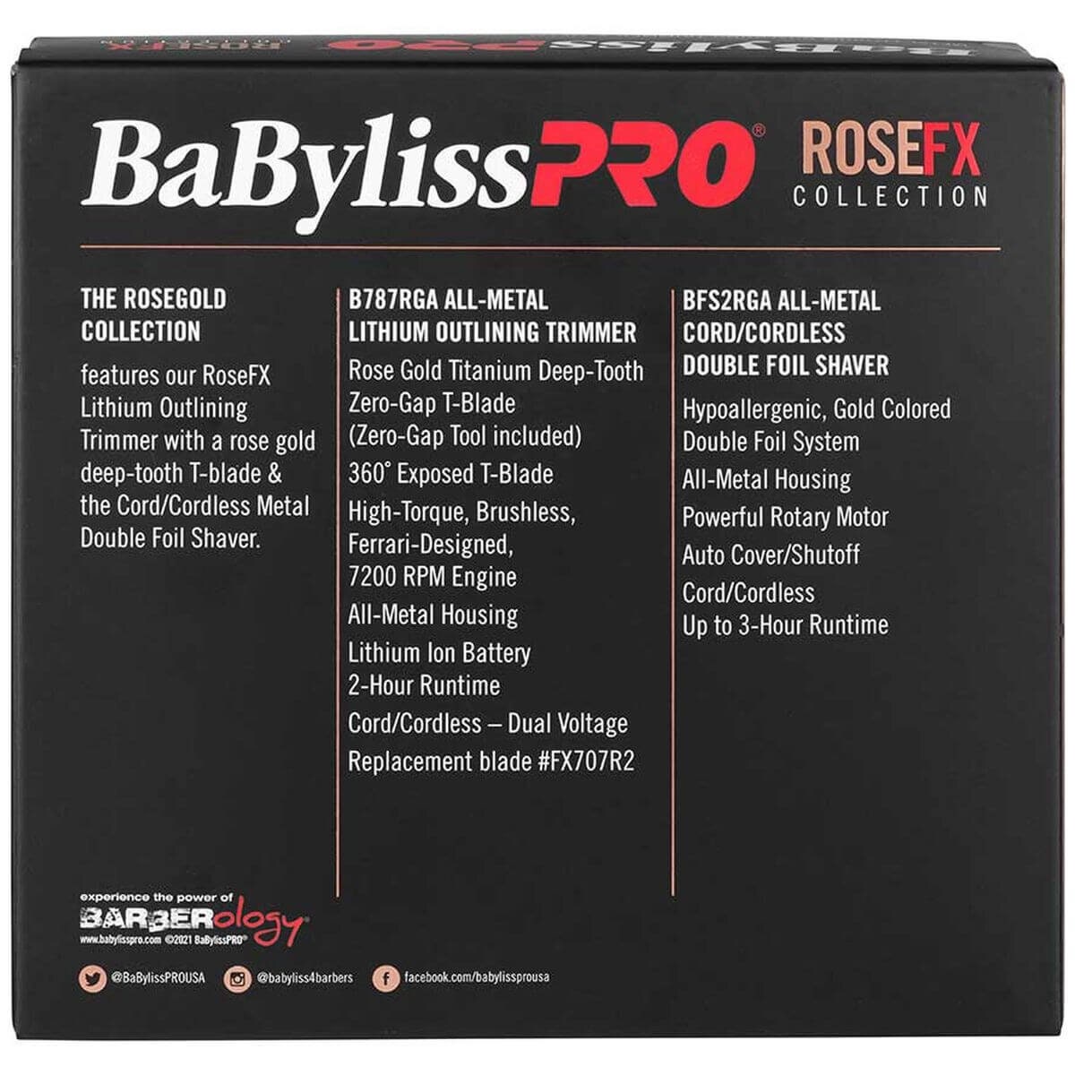 BaBylissPRO Duo Foil Shaver and Outliner Trimmer - Rose Gold - 7200rpm Brushless Motor - 900863