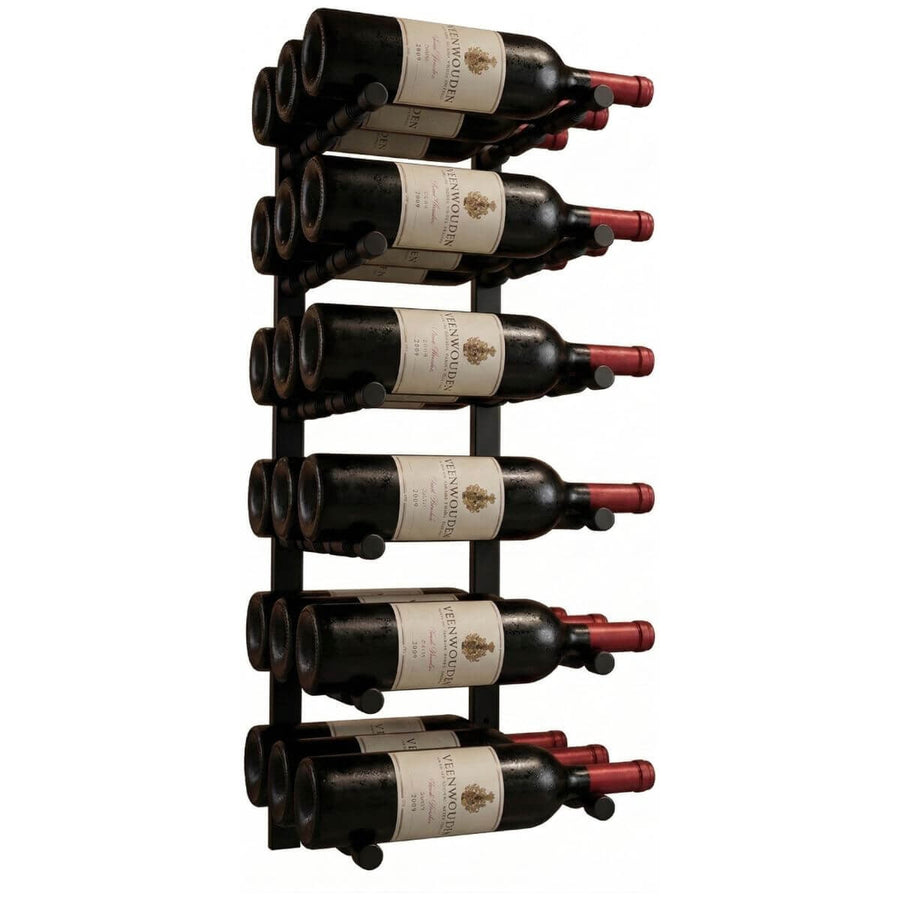 KingsBottle 18 Bottle Wall-Mounted Metal Wine Rack - Offset Peg Design, Matt Black - RAIL0684-WPH03MBK