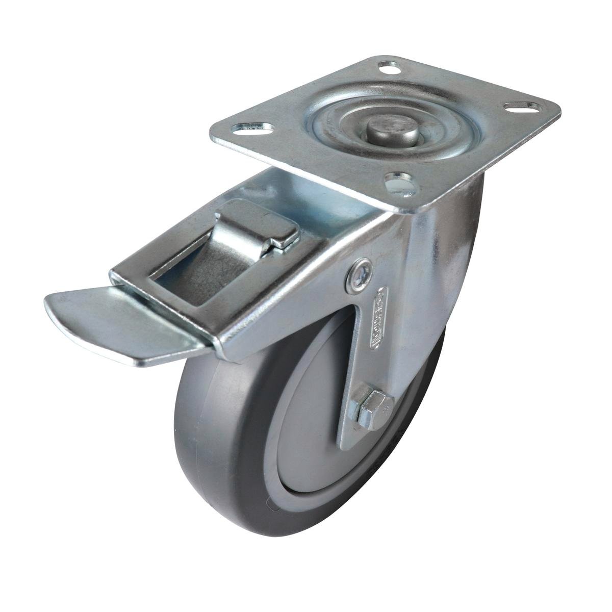 Easyroll Castor - 125mm - Grey Rubber - Heavy Duty Swivel Brake - SuperSaverAU - view 1