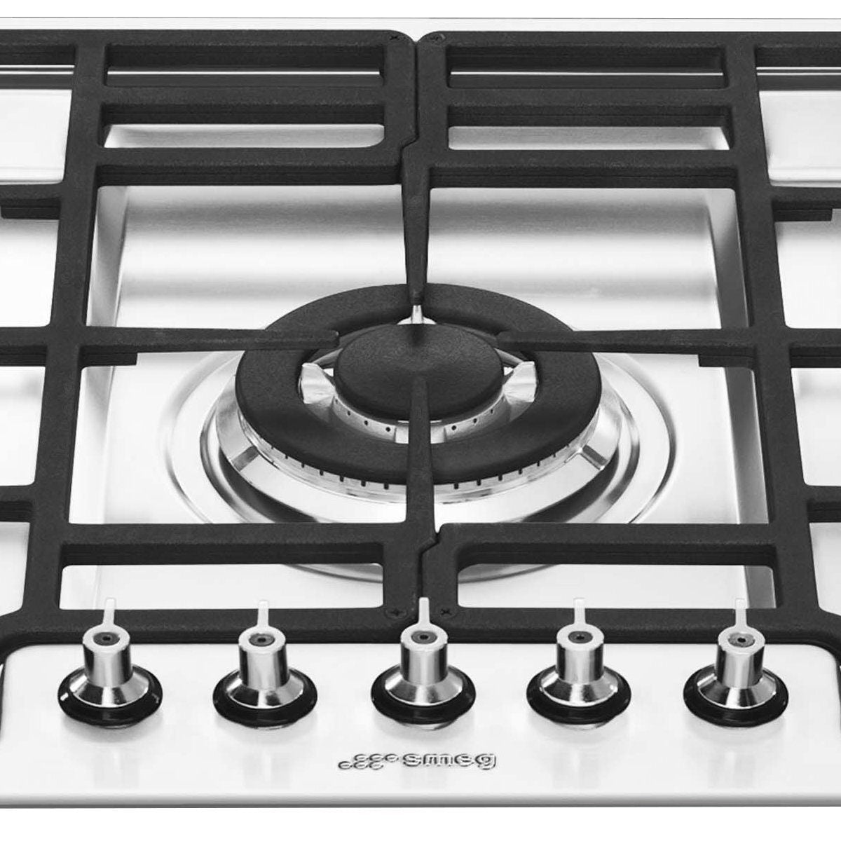 Smeg 72cm 5 Burner Gas Cooktop - Stainless Steel - Ultra-Rapid Wok Burner - Flame Failure Device - PGA75-4