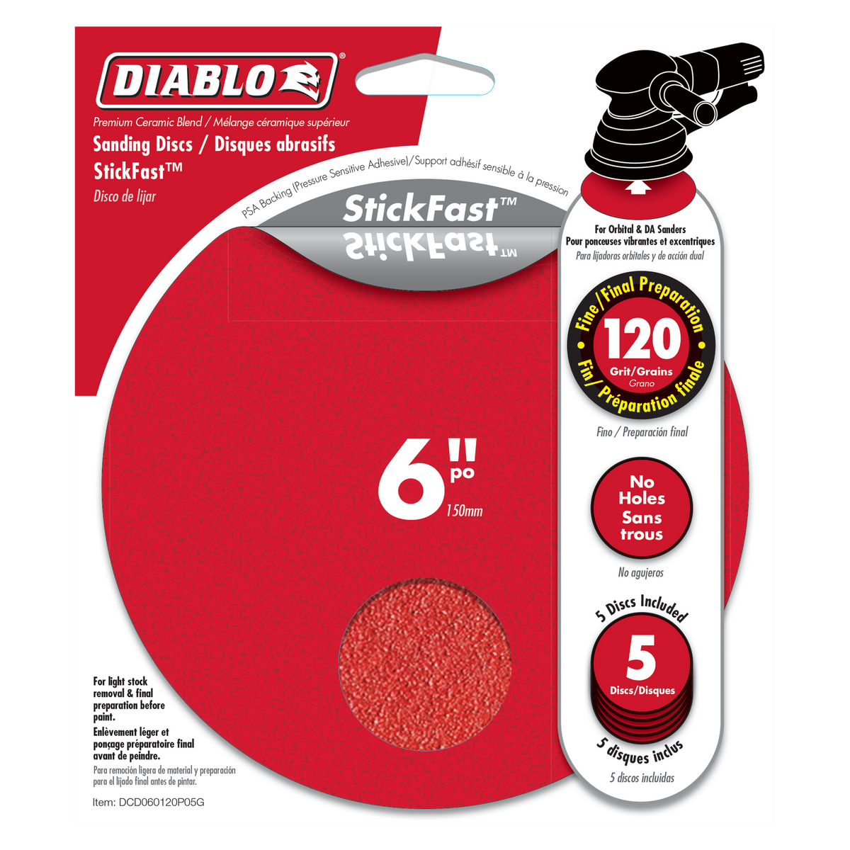 Diablo 150mm 120 Grit Abrasive Random Orbital Sheets 5 Pack - Red - SuperSaverAU - view 1