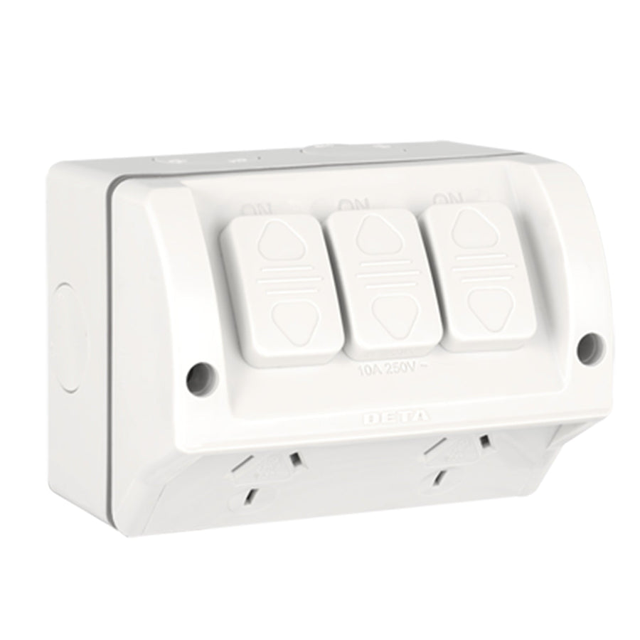 Deta 240v 10 Amp Double Outlet Outdoor Powerpoint With Extra Switch - SuperSaverAU - view 1