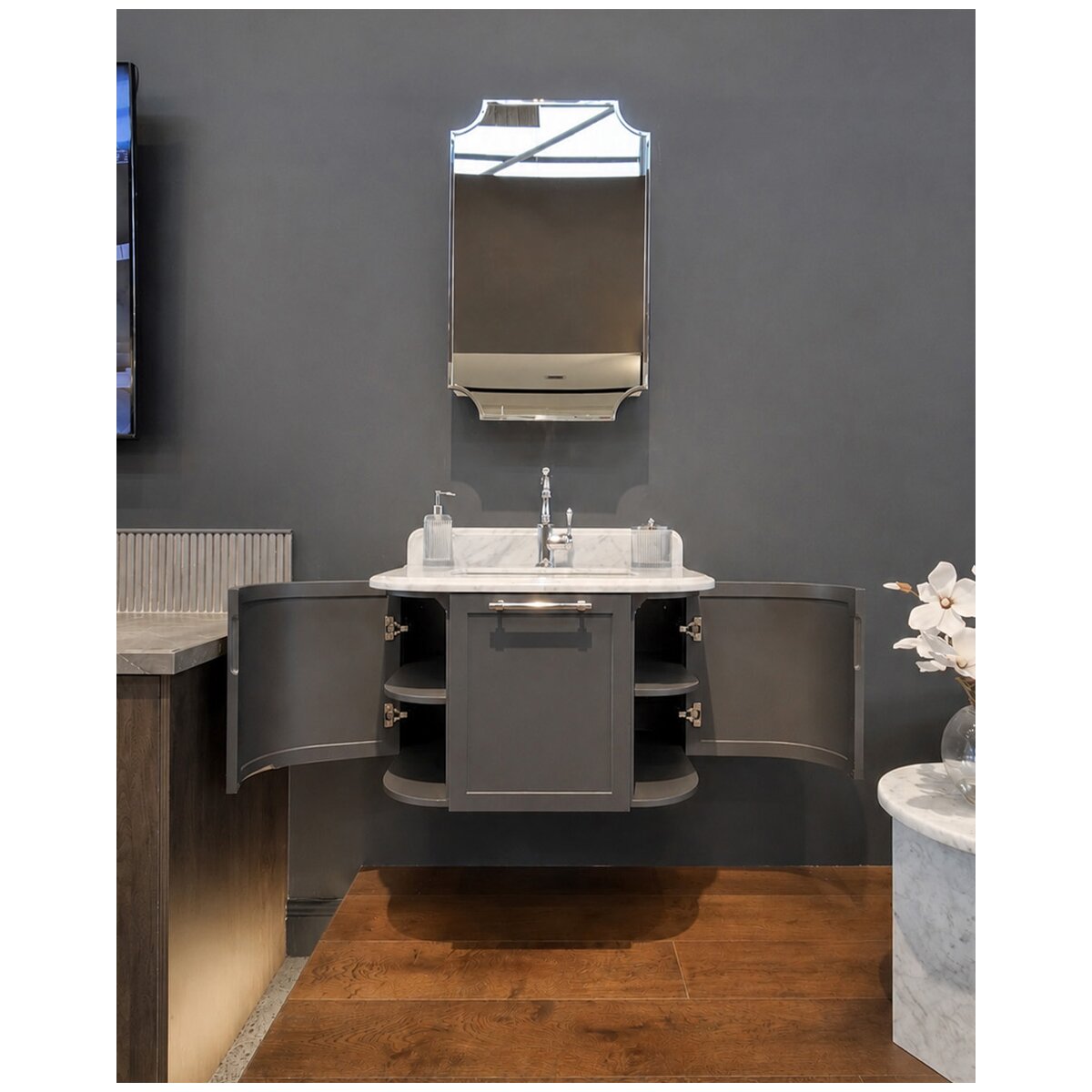 Turner Hastings Evara wall hung vanity - marble top, Volcanic Ash, 3 tapholes - EV751-VA-3TH