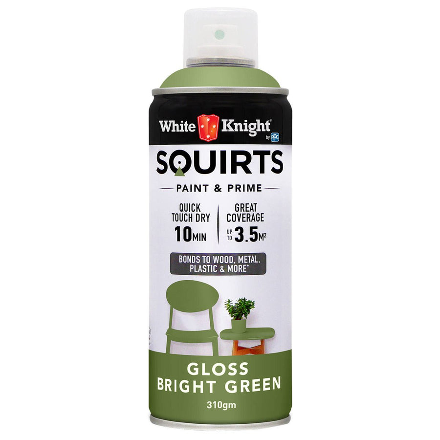 White Knight Squirts Spray Paint - 310g - Bright Green - Solvent Based - Quick Drying - SuperSaverAU - view 1