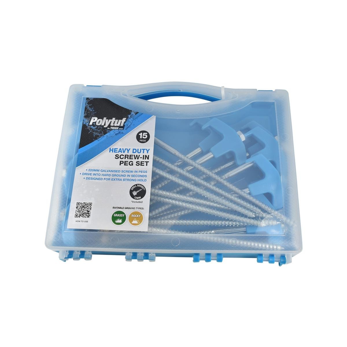 Polytuf Heavy Duty Screw in Peg 15 Pack - 220mm - Rust Resistant - Blue - SuperSaverAU - view 1