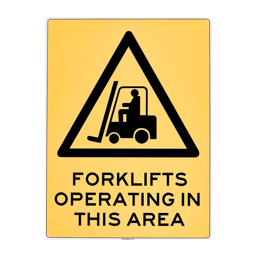 Sandleford Forklifts Operating Sign 450 x 600mm Polypropylene Yellow/Black - SuperSaverAU - view 1