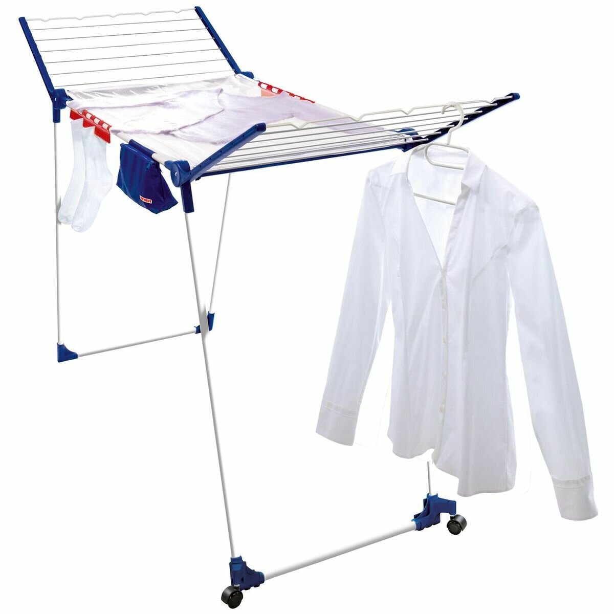 Leifheit Pegasus 200 Solid Deluxe Mobile Clothes Rack - 20m Drying Length, Two Rollers, White - L81517